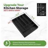 Pristine Bamboo Silverware Tray Organizer Flatware Utensil Cutlery Silverware Holder for Drawer Small Extra-Deep Wooden Kitchen Drawer Organizer Divider for Spoons Forks Knives (6-Slots, Black)
