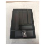 Pristine Bamboo Silverware Tray Organizer Flatware Utensil Cutlery Silverware Holder for Drawer Small Extra-Deep Wooden Kitchen Drawer Organizer Divider for Spoons Forks Knives (6-Slots, Black)