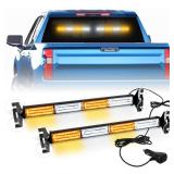 LRTER Emergency Dash Strobe Lights Warning Hazard Safety Front/Rear Interior Windshield Lights w/Suction Cups Deck Split Mount for Vehicles Trucks Volunteer Vehicles 2x17.7, Amber/Green