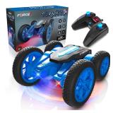 Force1 Tornado Blue LED Remote Control Car for Kids- Double Sided Driving Fast RC Cars 360 Flips, Outdoor 4WD Off Road Stunt RC Car, All Terrain Tires, RC Crawler Rechargeable Battery, 2.4GHz Remote