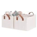 StorageWorks Storage Bins, Shelves Baskets for Organizing, Fabric Closet Organizers with Handles, Metal Frame, Natural Color, 2-Pack