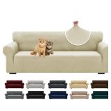 XINEAGE New Extra Large Couch Cover for 3 Cushion Couch (91'-110') 1 Piece Stretch Oversized Sofa Slipcovers Jacquard 4 Seater Furniture Protector Elastic Bottom for Kids,Pet (XL Sofa, Light Beige)