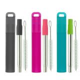 NAIVELY Metal Reusable Straws 3 Pack Collapsible Stainless Steel Drinking Straw Portable Telescopic Travel Straw, with Case and Cleaning Brush Foldable Pocket Straws