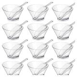 Sawysine 24 Pcs Plastic Clear Serving Bowls with Kitchen Plastic Scoops Salad Serving Bowls Popcorn Scoops Angled Candy Container for Salad Cooking Parties, 210 ml