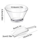 Sawysine 24 Pcs Plastic Clear Serving Bowls with Kitchen Plastic Scoops Salad Serving Bowls Popcorn Scoops Angled Candy Container for Salad Cooking Parties, 210 ml
