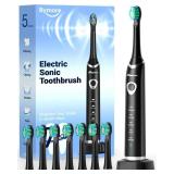 Bymore Electric Toothbrush for Adults,Travel Sonic Toothbrush with 8 Replacement Heads, Ultra Clean Rechargeable Toothbrush Portable One Charge for 330days 5 Modes 2mins Timer-Black