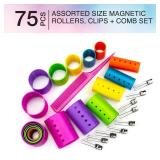 Conair Magnetic Hair Rollers, Curlers in Assorted Sizes and Colors, Rollers Curler Set with Comb Clips Included, 75-Piece