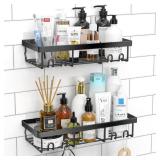 Moforoco Shower Caddy Shelf Organizer Rack, Self Adhesive Black Bathroom Shelves Basket, Home Farmhouse Wall Inside Organization and Storage Decor Rv Accessories, First Camper Apartment Essentials