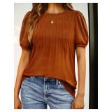 Automet Women's Short Sleeve Shirts Blouse Puff Pleated Summer Fashion Size XL