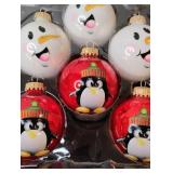 Christmas House Snowman and Penguin Glass Ball Ornaments with Buffalo Check Tree Topper Christmas House Snowman and Penguin Glass Ball Ornaments with Buffalo Check Tree Topper