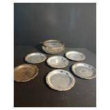 Silver Plated Coaster Set with Crystal Bowl and Serving Spoon Silver Plated Coaster Set with Crystal Bowl and Serving Spoon