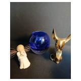 Decorative Collection - Cobalt Glass Votive Holder, Angel Figurine, and Brass Mouse Decorative Collection - Cobalt Glass Votive Holder, Angel Figurine, and Brass Mouse
