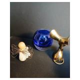 Decorative Collection - Cobalt Glass Votive Holder, Angel Figurine, and Brass Mouse Decorative Collection - Cobalt Glass Votive Holder, Angel Figurine, and Brass Mouse