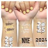 Ovasorve New Years Eve Party Supplies 2025 Temporary Tattoos 40 Gold Silver Foil Styles NYE Party Favors Happy New Years Decorations 2025 NYE Decor