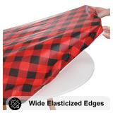 Smiry Round Picnic Tablecloth, Elastic Waterproof Fitted Vinyl Tablecloths for 36\"-44\" Tables, Flannel Backed Buffalo Plaid Table Cover for Dining, Camping, Outdoor, Black and Red - Retail: $23