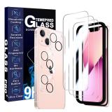 JCJCLY [3+3+1 Pack for iPhone 13 mini [5.4 Inch] Screen Protector Tempered Glass, 3 Screen Protectors, 3 Camera Lens Protectors, 1 Easy Mounting Frame, 9H Hardness, High Clarity, Case Friendly - Retai