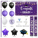 Purple and Gold Graduation Decorations 2024 - Congrats Grad Backdrop, Class of 2024 Porch Sign Banner for High School College Prom Party Supplies