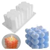 LSLEVA 2 Cavity Heart Bubble Cube Silicone Candle Mold, DIY 3D Geometric Bubble Mold for Candle Making Resin Soap, Overlapping Heart Molds for Valentine