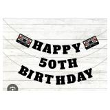 Happy 50th Birthday Banner - Retro 50th Birthday Party Decorations, Best of 1974 Decor, Awesome Since 1974 Bunting Banner, Chees to 50 Years Birthday Party Supplies Black Glitter BIG PARTY BUNDLE OF 5