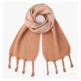 Two-Tone Wool Scarf with Braided Tassels