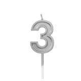 Luter Silver Glitter Happy Birthday Cake Candles Number Candles Number 3 Birthday Candle Cake Topper Decoration for Party Kids Adults (Number 3)