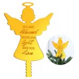 Gerrii Angel Christmas Tree Topper Praying Gold Acrylic Tree Topper Ornaments Xmas Angel Decor Christmas Remembrance Gift for Loved One Indoor Winter Holiday Supplies - Retail: $10