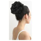 HOOJIH Messy Bun Hair Pieces, Double Combs Hair Buns Hair Piece for Women Curly Clip in Hair Bun with Elastic band Short Ponytail Extension Hairpieces for Daily Use - Black Brown - Retail: $24