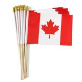 QQSD Canada Small Flag Canadian Stick Mini Hand Held Flags - Solid Wooden Pole with Spear Top, 12 Pack - Retail: $8