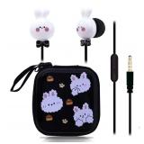Cute Rabbit Earbuds for Kids, Kid Size Wired Earbud & in-Ear Headphones with Microphone and Lovely Earphones Storage Case Gifts for School Girls and Boys (Black) 2 Pack! - Retail: $14