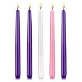 Decorative Taper Candles 10 Inch Pack of 5, Purple, Pink, White Dripless Smokeless Candles, Unscented for Candle Holders and Home Decor, Advent, Meditation, Patio, Table Decoration - Retail: $19