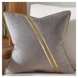 Decorative Velvet Throw Pillow Cover with Gold Accent Stripes - Retail: $45