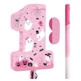 Nezyo Halloween Number 1 PiÃ±ata Pink White Pull String 1st Birthday PiÃ±ata with Bat Stick Blindfold for Birthday Anniversary Celebration Halloween Party Decorations Supplies - Retail: $19