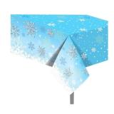 x2 CC HOME 1 Pack Christmas Blue Snowflakes Plastic Tablecloth 54 x 87 Inch Long Rectangular Winter Wonderland Table Cover for Buffet, Birthday Party Dinner, Picnic or Tablecloth for Kitchen Event Use