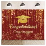 MEHOFOND 7x5ft Graduation Backdrop Congratulations Graduates Photography Background Red and Gold Dripping Glitter Dots - Retail: $17