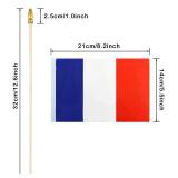 QQSD France Small Flag French Stick Mini Hand Held Flags - Solid Wooden Pole with Spear Top, 12 Pack