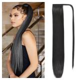 onemily Ponytail Extension 32 Inch Drawstring Long Straight Fake Pony Tail Wrap Around Long Straight Hair Extension Synthetic Hairpiece for Women #2/33 - Retail: $9