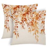 BBiggood Orange Eucalyptus Throw Pillow Covers 18x18 Set of 2, Fall Watercolor Plant Leaves with Floral Throw Pillow Cases Cushion Covers Home Decor for Sofa Couch Bedroom Living Room. - Retail: $51,8