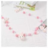 E ETERNAL GLORY Easter Felt Garland White Pink Wool Rabbit Pom Pom Banner Handmade Bunny Ball Garland for Easter Party Baby Shower Nursery Decorations Wall Hanging Decor (Not Exactly Like Stock Photo)