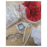 Shinymoon 6 Pcs Christmas Old Lady Costume for Women Includes Red Bonnet Grandma Wig with Hair Net White Gloves Wire Rim Granny Glasses Pearl Necklace for Cosplay Party - Retail: $12