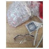 Shinymoon 6 Pcs Christmas Old Lady Costume for Women Includes Red Bonnet Grandma Wig with Hair Net White Gloves Wire Rim Granny Glasses Pearl Necklace for Cosplay Party - Retail: $12