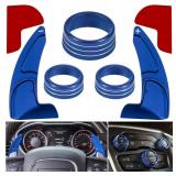 For Dodge Challenger Charger 2015-2024 Interior Accessories Decoration Steering Wheel Shift Paddle Extended Trim Cover+Air Conditioner Switch CD Button Knob Decal Trim Rings (Blue 5PCS) - Retail: $23