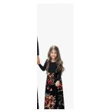 Long Sleeve Floral Maxi Dress Black with Red Flowers Girls 110 - Retail: $39