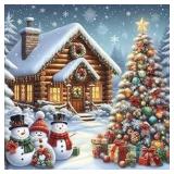 Christmas Theme Oil- Paint by Numbers Kit - Winter Cabin Scene 40x40 - Retail: $24