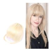 Clip-in Hair Bangs Extensions,with Invisible Clips Airy French and Air Bangs Thin Hair with Temple Coverage for Women Curved Bangs Easy to Style for Daily Wear (Blonde, French bangs) - Retail: $10