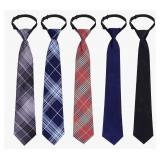 Sucrain 5pcs Pinstriped Formal Necktie Tie Set Necktie Pre-tied Adjustable Neck Strap Tie for Halloween Wedding Graduation School Uniforms *Colors and Patterns may vary - Retail: $9