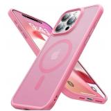 Strong Magnetic for iPhone 15 Pro Case, [Compatible with MagSafe] [Military-Grade Drop Tested] Shockproof Protective Slim Thin Translucent Matte Cover for iPhone 15 Pro Phone Case, Pink 2 Pack - Retai
