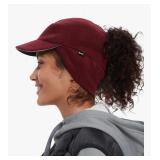 Hat Hut Fleece Ponytail Hat for Women, Satin Lined Winter Hat with Earflaps Reflective Sports Cap with Ear Warmers - Retail: $12