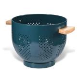 Metal Colander with Wood Handle, Powder Coated Steel Large Kitchen Strainer Stable Base,(Green, 5.5QT)(one handle is broken)