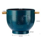 Metal Colander with Wood Handle, Powder Coated Steel Large Kitchen Strainer Stable Base,(Green, 5.5QT)(one handle is broken)