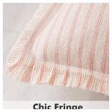 MIULEE Pack of 2 Pink Pillow Covers 20x20 Inch Striped Farmhouse Couch Spring Throw Pillow Covers with Fringe Chic Cotton Decorative Cushion Covers for Sofa Living Room Bed Outdoor Home Decor